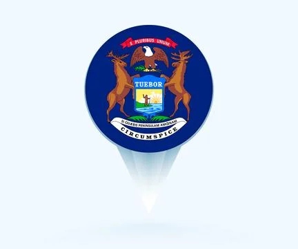 Map pointer with flag of Michigan. Stock Illustration