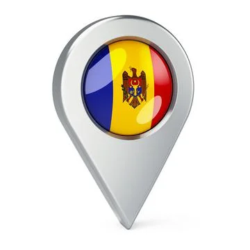 Map pointer with flag of Moldova, 3D rendering 库存插图