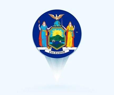 Map pointer with flag of New York. Stock Illustration