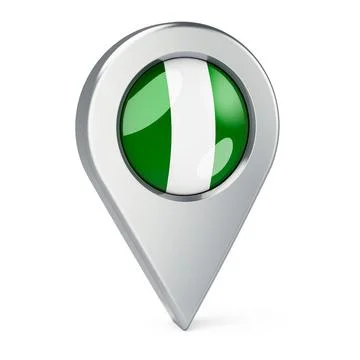 Map pointer with flag of Nigeria, 3D rendering Illustrazione stock