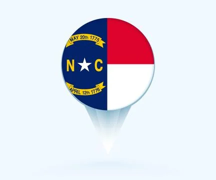 Map pointer with flag of North Carolina. Stock Illustration