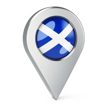 Map pointer with flag of Scotland, 3D rendering Stock Illustration