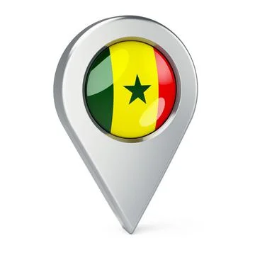 Map pointer with flag of Senegal, 3D rendering 库存插图