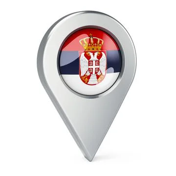 Map pointer with flag of Serbia, 3D rendering Stock Illustration