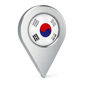 Map pointer with flag of South Korea, 3D rendering Stock Illustration