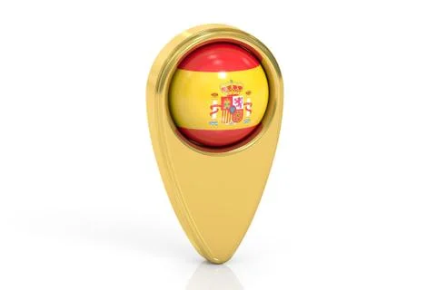 Map pointer with flag of Spain, 3D rendering Stock Illustration