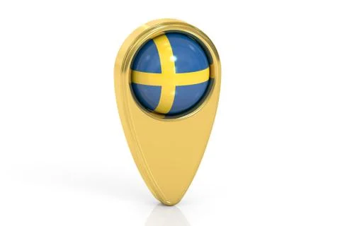 Map pointer with flag of Sweden, 3D rendering Illustrazione stock
