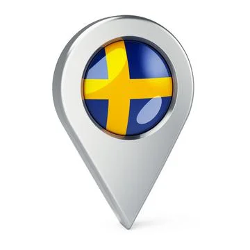 Map pointer with flag of Sweden, 3D rendering Stock Illustration