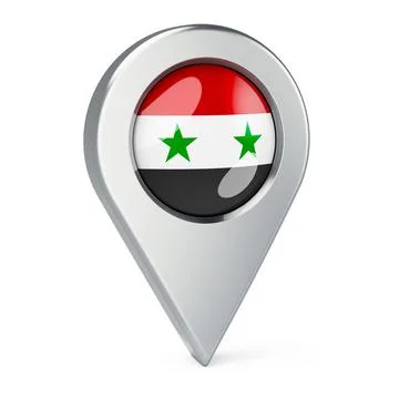 Map pointer with flag of Syria, 3D rendering Illustrazione stock