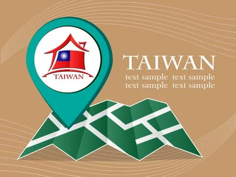 Map with pointer flag Taiwan vector illustration eps 10. Stock Illustration