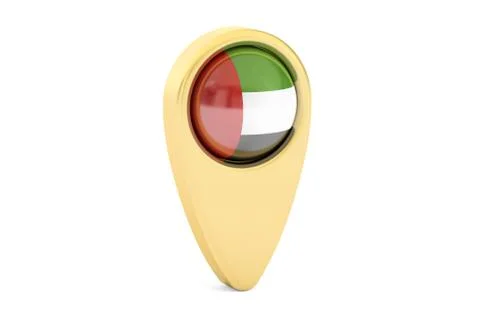 Map pointer with flag of UAE, 3D rendering Stock Illustration