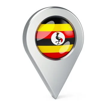 Map pointer with flag of Uganda, 3D rendering Stock Illustration