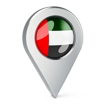 Map pointer with flag of the United Arab Emirates, 3D rendering Illustrazione stock