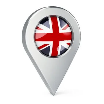 Map pointer with flag of the United Kingdom, 3D rendering Stock Illustration