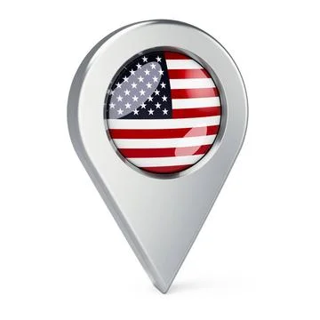 Map pointer with flag of the United States, 3D rendering Map pointer with ... Stock Photos