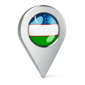 Map pointer with flag of Uzbekistan, 3D rendering 스톡 일러스트