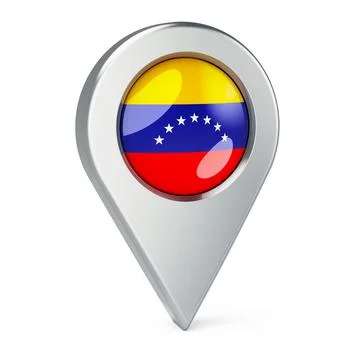 Map pointer with flag of Venezuela, 3D rendering 스톡 일러스트