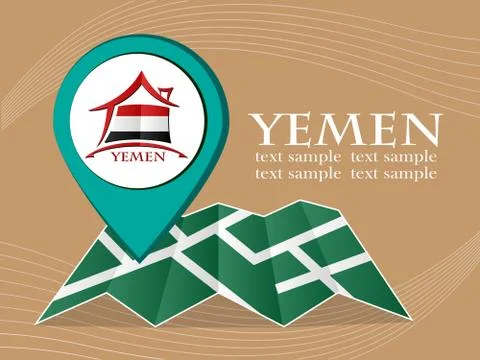 Map with pointer flag Yemen vector illustration eps 10. 스톡 일러스트