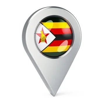 Map pointer with flag of Zimbabwe, 3D rendering Stock Illustration