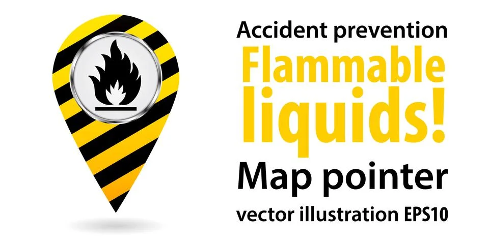Map pointer. Flammable liquids. Safety information. Industrial design. Vector Stock Illustration
