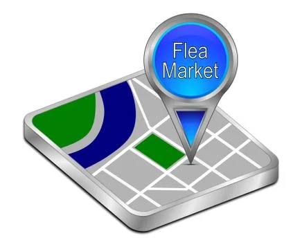 Map pointer with Flea Market - 3D illustration Stock Illustration