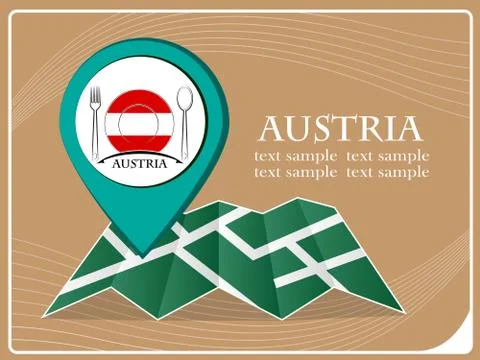 Map with pointer food Austria, vector illustration. Stock Illustration