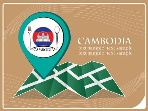 Map with pointer food Cambodia, vector illustration. Stock Illustration