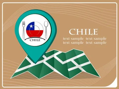Map with pointer food Chile, vector illustration. Stock Illustration