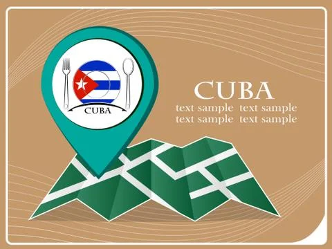 Map with pointer food Cuba, vector illustration. Stock Illustration