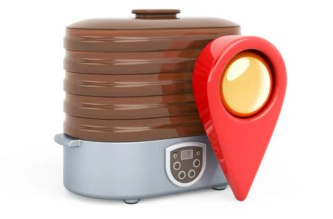Map pointer with food dehydrator. 3D rendering Illustrazione stock