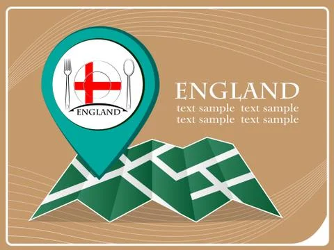 Map with pointer food England, vector illustration. Stock Illustration