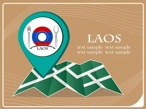 Map with pointer food Laos, vector illustration. Stock Illustration