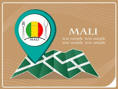 Map with pointer food Mali, vector illustration. Stock Illustration