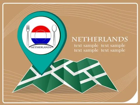 Map with pointer food Netherlands, vector illustration. Stockillustratie