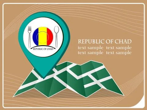 Map with pointer food Republic of Chad, vector illustration. Stock Illustration