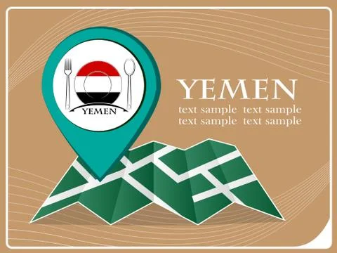 Map with pointer food Yemen, vector illustration. Stock Illustration