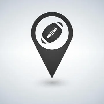 Map pointer with football ball on the white background. Vector illustration Stock Illustration