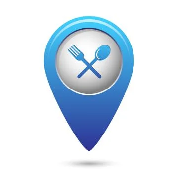 Map pointer with fork and spoon icon Stock Illustration