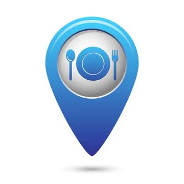 Map pointer with fork and spoon icon Stock Illustration