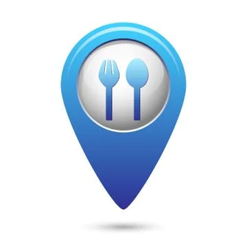 Map pointer with fork and spoon icon Stock Illustration