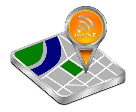 Map pointer with free WiFi Symbol - 3D illustration Stock Illustration