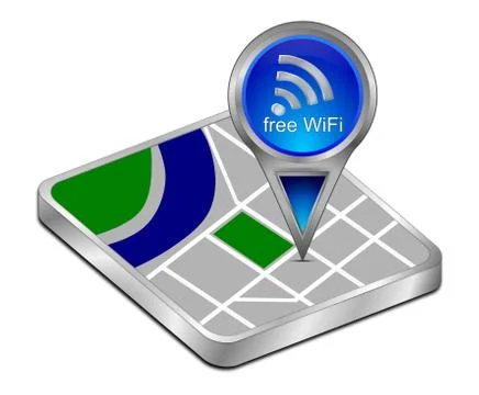 Map pointer with free WiFi Symbol - 3D illustration 스톡 일러스트