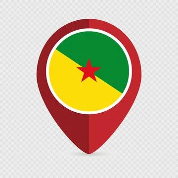 Map pointer with French Guiana flag inside. Vector illustration. Illustrazione stock