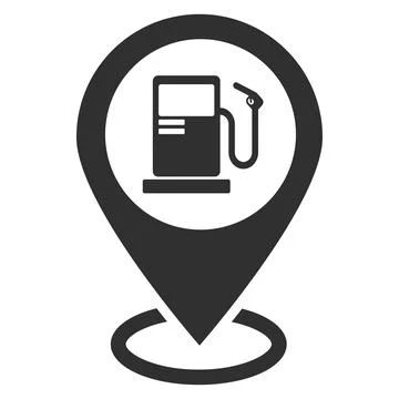 Map pointer with gas station icon. Black map pointer with fuel filling, pump  Stock Illustration