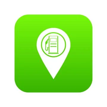 Map pointer with gas station symbol icon digital green Stockillustratie