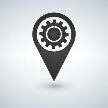 Map pointer with gear icon on white background. Vector illustration Stock Illustration