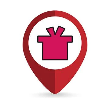 Map pointer with gift box sign. Vector illustration. Stock Illustration