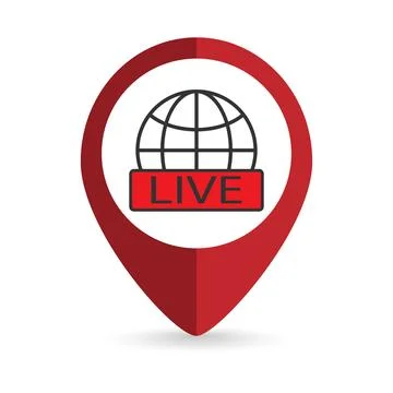 Map pointer with Globe Live News icon. Vector illustration. Stock Illustration