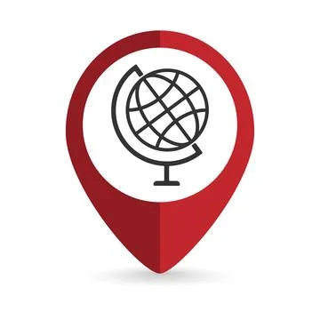 Map pointer with Globus icon. Vector illustration. Stock Illustration