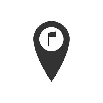 Map pointer with golf flag icon isolated. Location marker symbol. Flat design Illustrazione stock